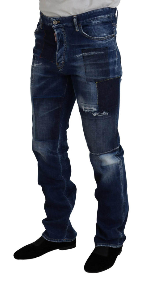 Dsquared² Blue Washed Patchwork Straight Fit Denim Jeans - Hilstor
