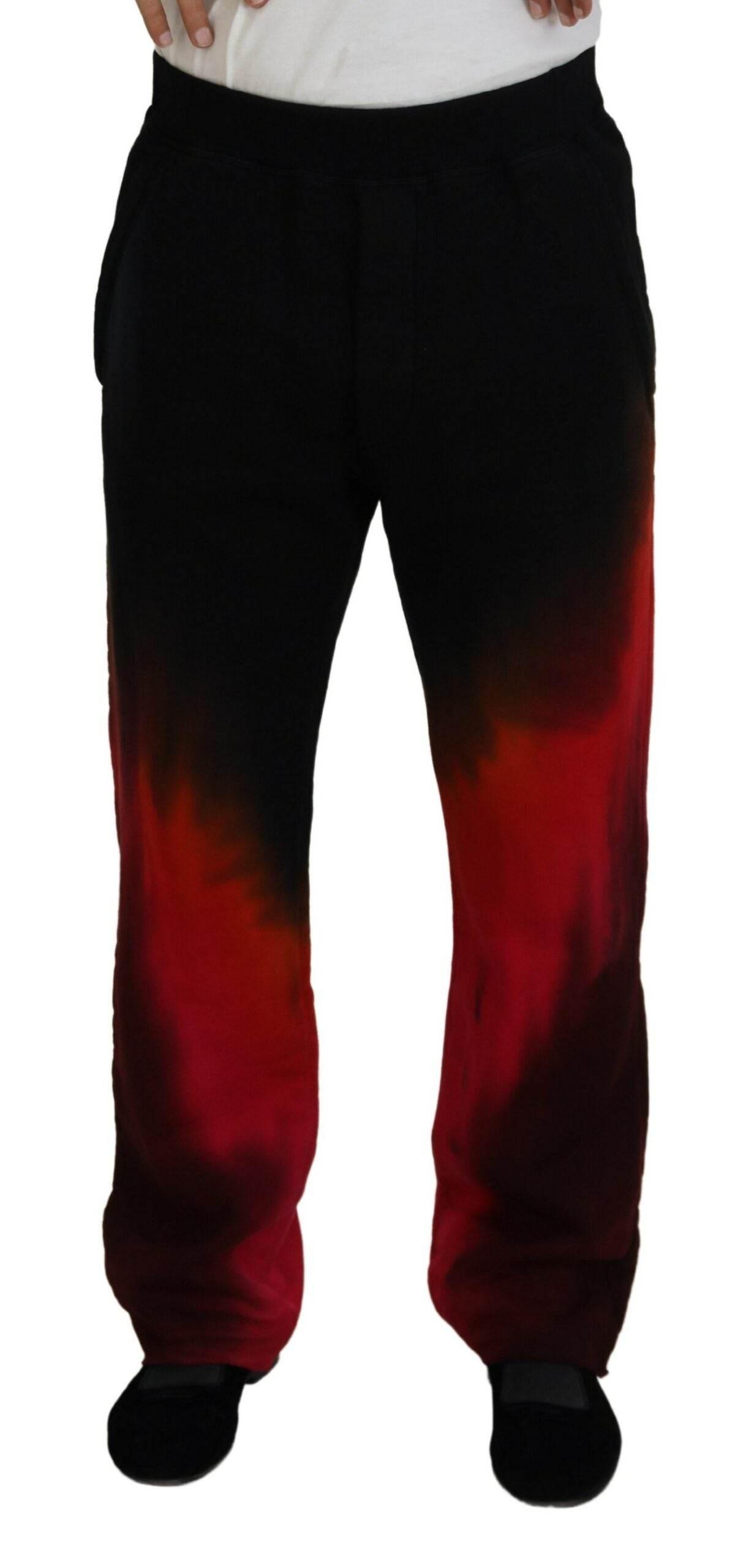 Dsquared² Black Red Cotton Logo Print Casual Pants - Hilstor