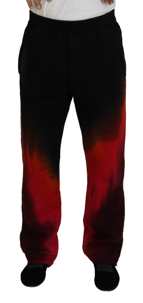 Dsquared² Black Red Cotton Logo Print Casual Pants - Hilstor