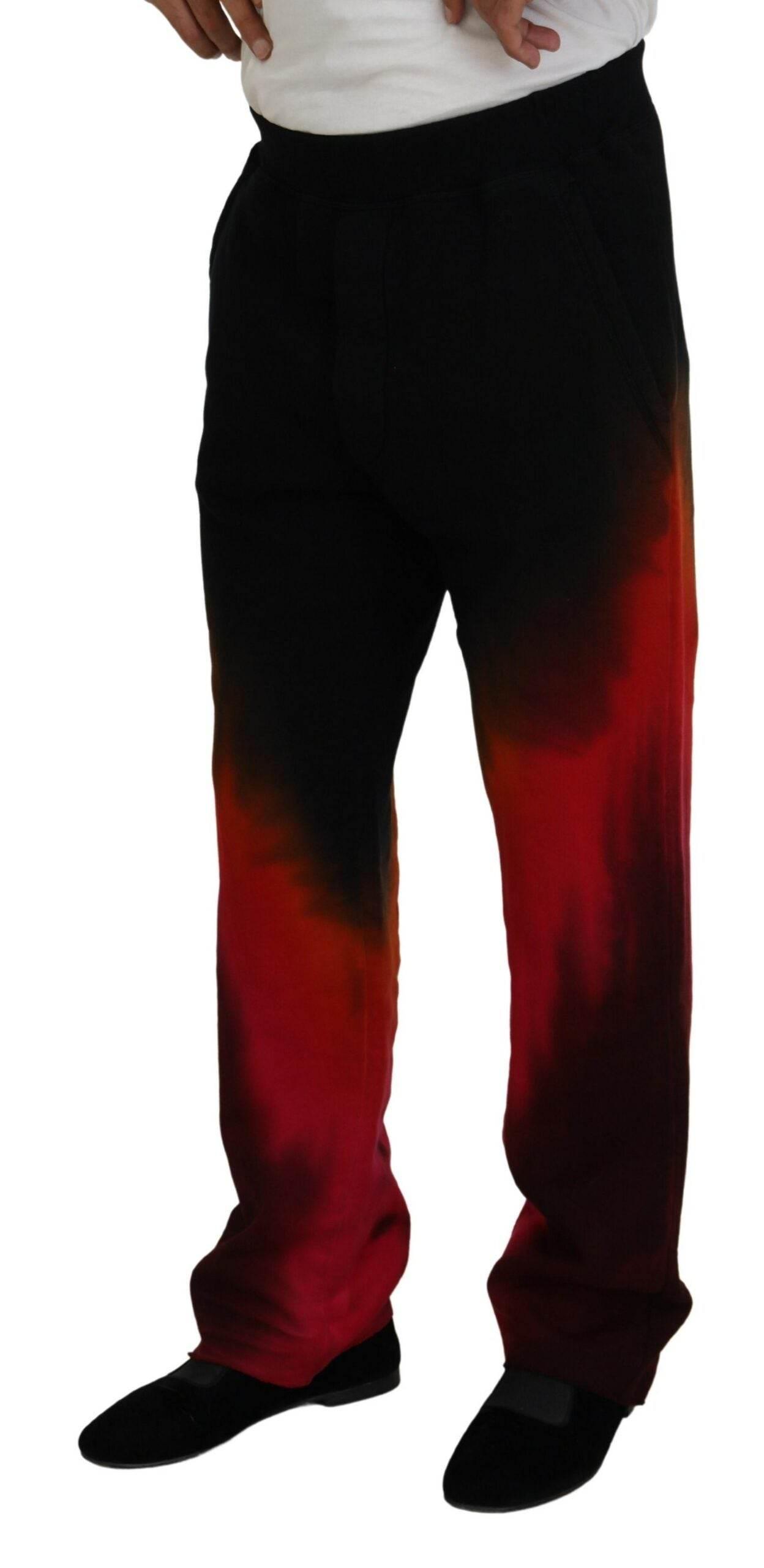 Dsquared² Black Red Cotton Logo Print Casual Pants - Hilstor