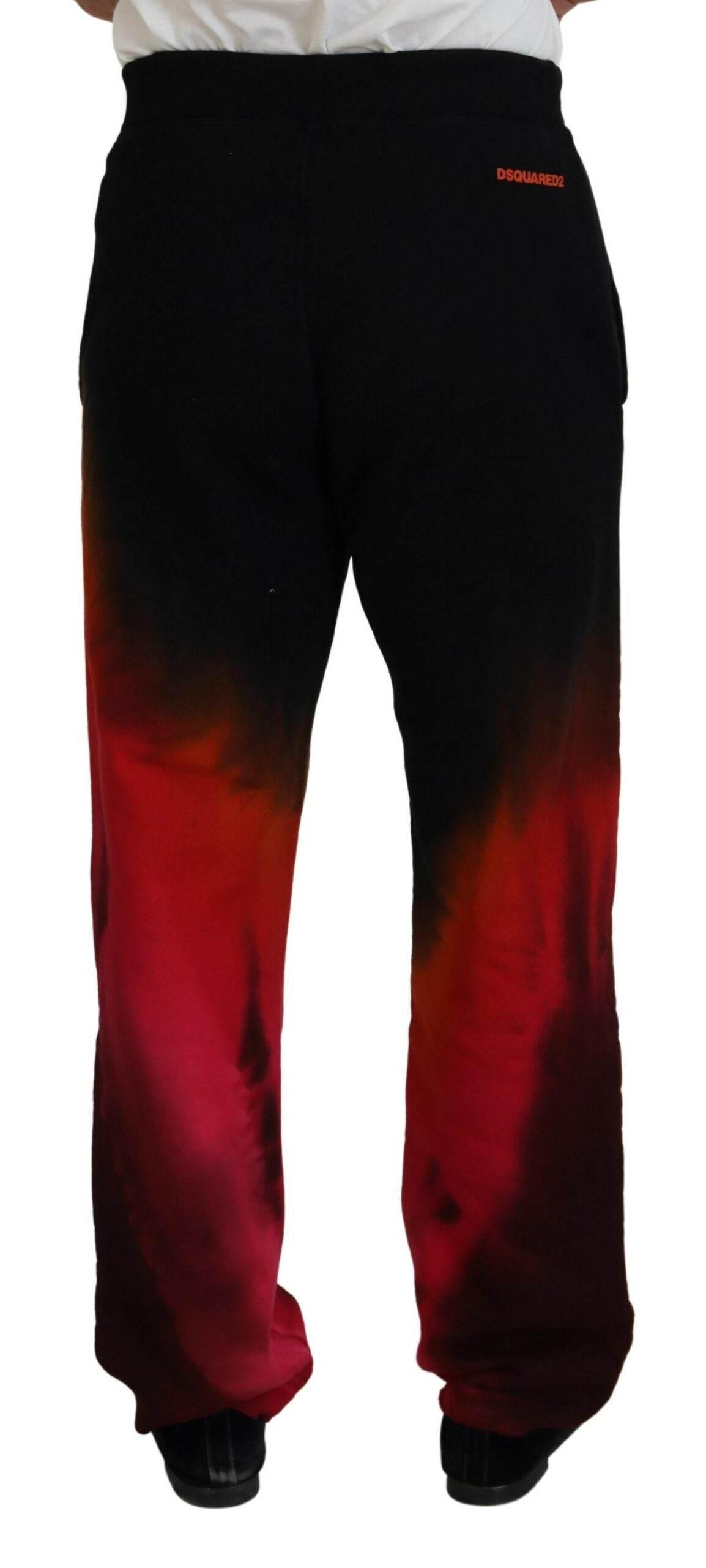 Dsquared² Black Red Cotton Logo Print Casual Pants - Hilstor