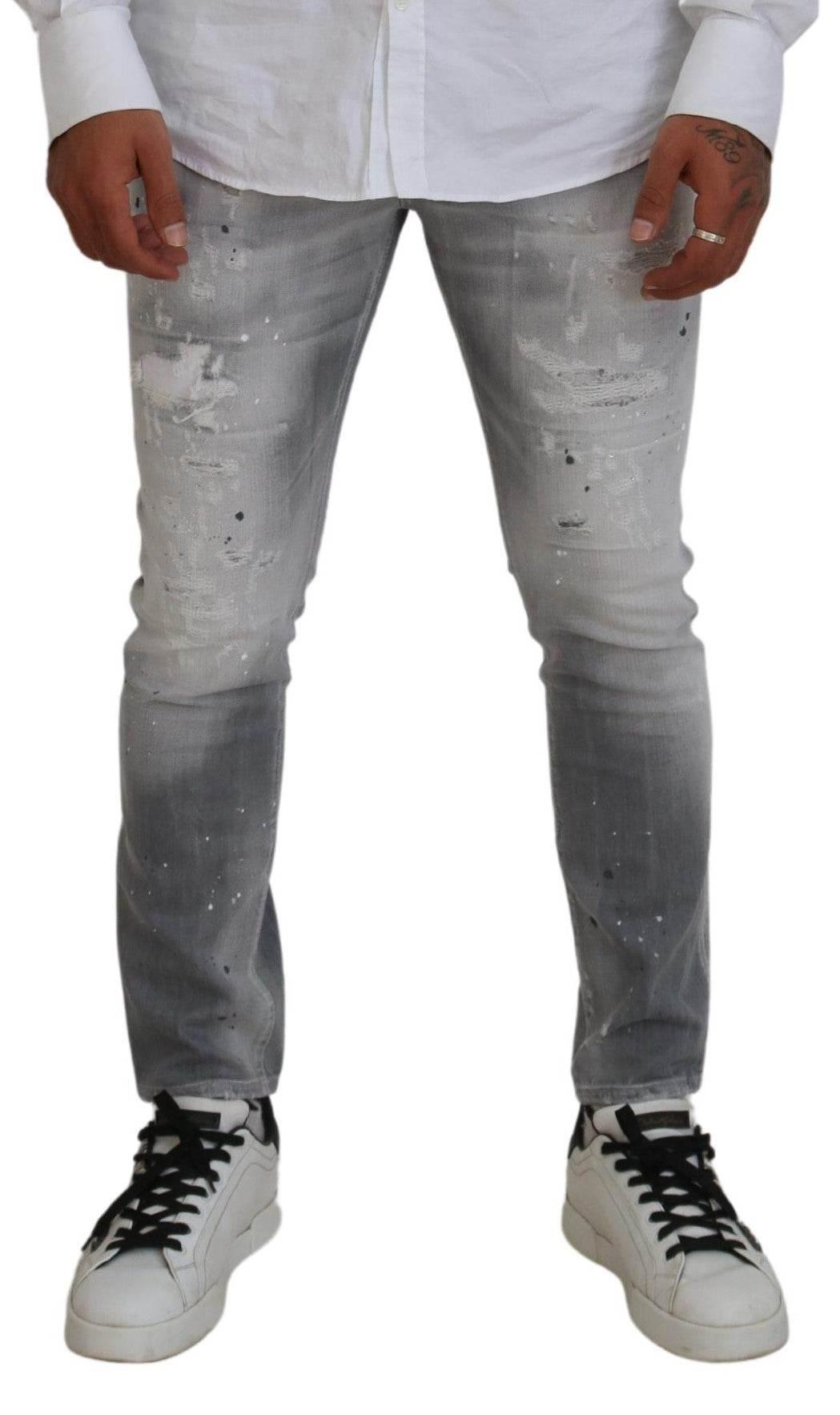 Dsquared² Gray Washed Cotton Slim Fit Casual Men Denim Jeans - Hilstor