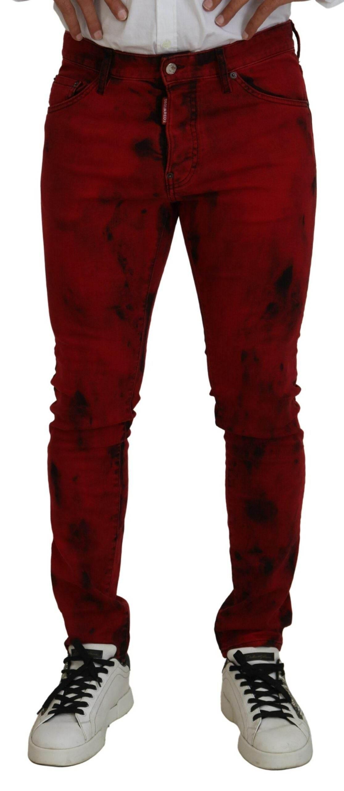 Dsquared² Red Cotton Tie Dye Skinny Casual Men Denim Jeans - Hilstor