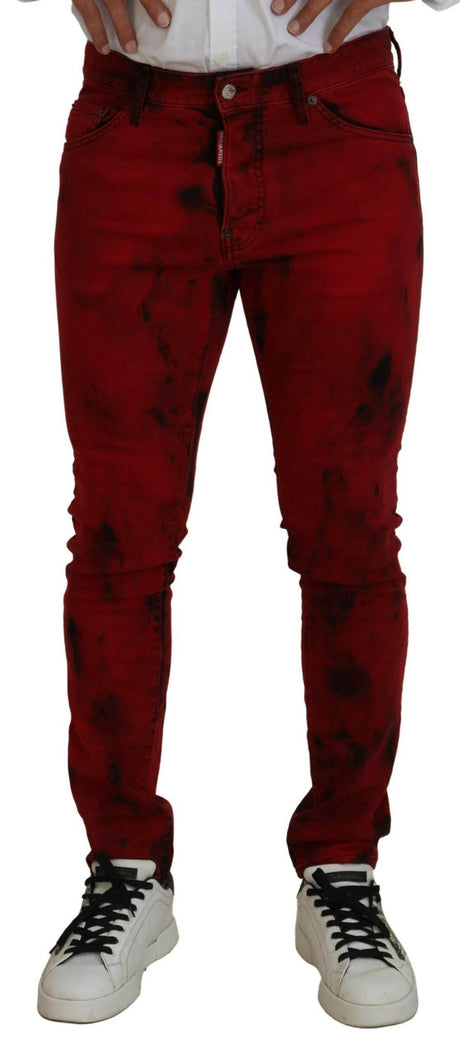 Dsquared² Red Cotton Tie Dye Skinny Casual Men Denim Jeans - Hilstor