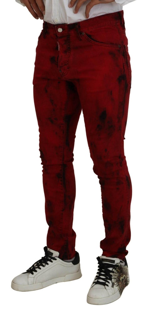 Dsquared² Red Cotton Tie Dye Skinny Casual Men Denim Jeans - Hilstor