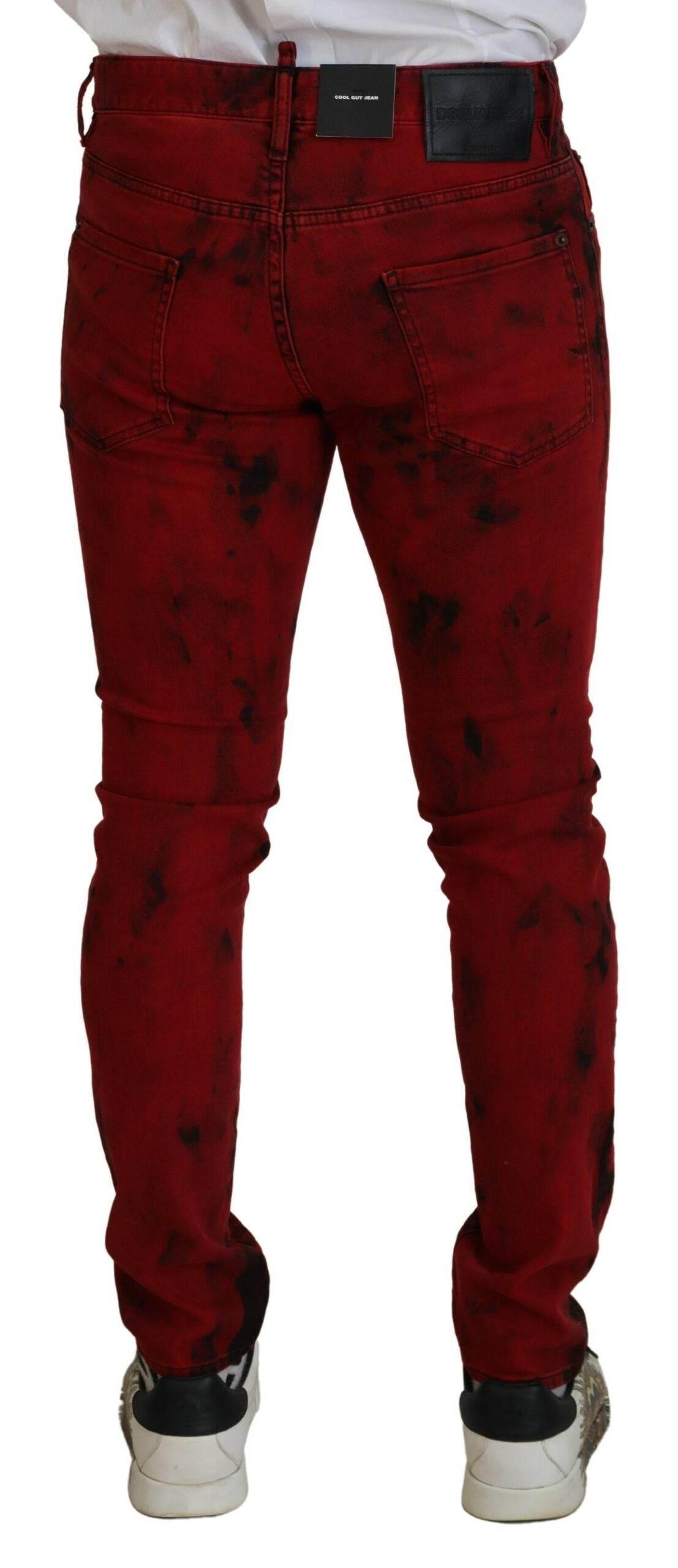 Dsquared² Red Cotton Tie Dye Skinny Casual Men Denim Jeans - Hilstor