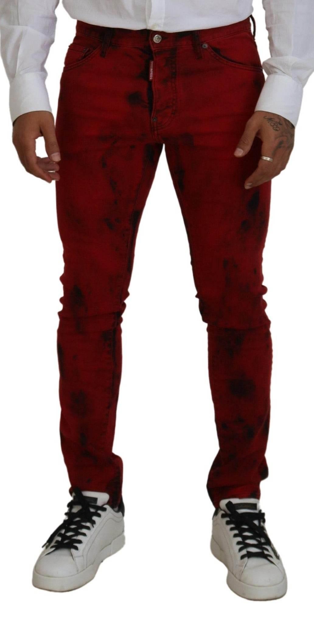 Dsquared² Red Cotton Tie Dye Skinny Casual Men Denim Jeans - Hilstor