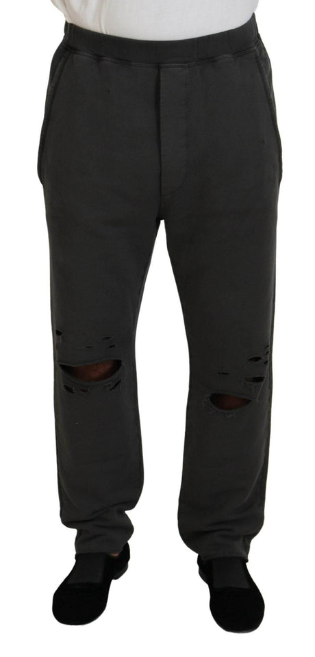 Dsquared² Dark Gray Cotton Men Casual Tattered Pants - Hilstor