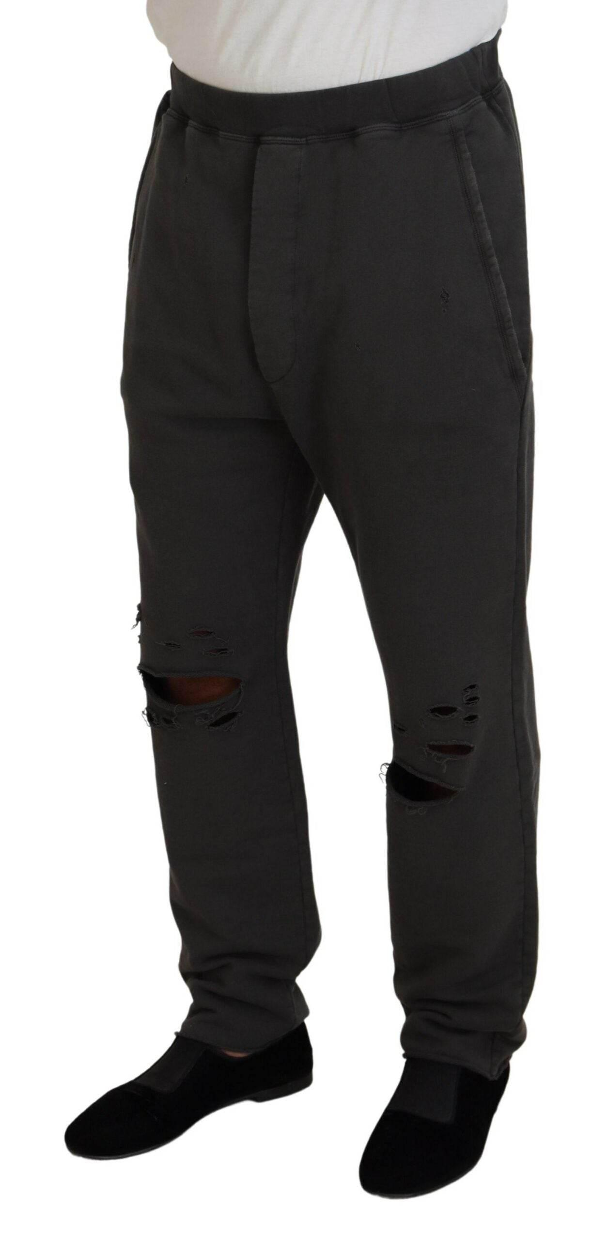 Dsquared² Dark Gray Cotton Men Casual Tattered Pants - Hilstor