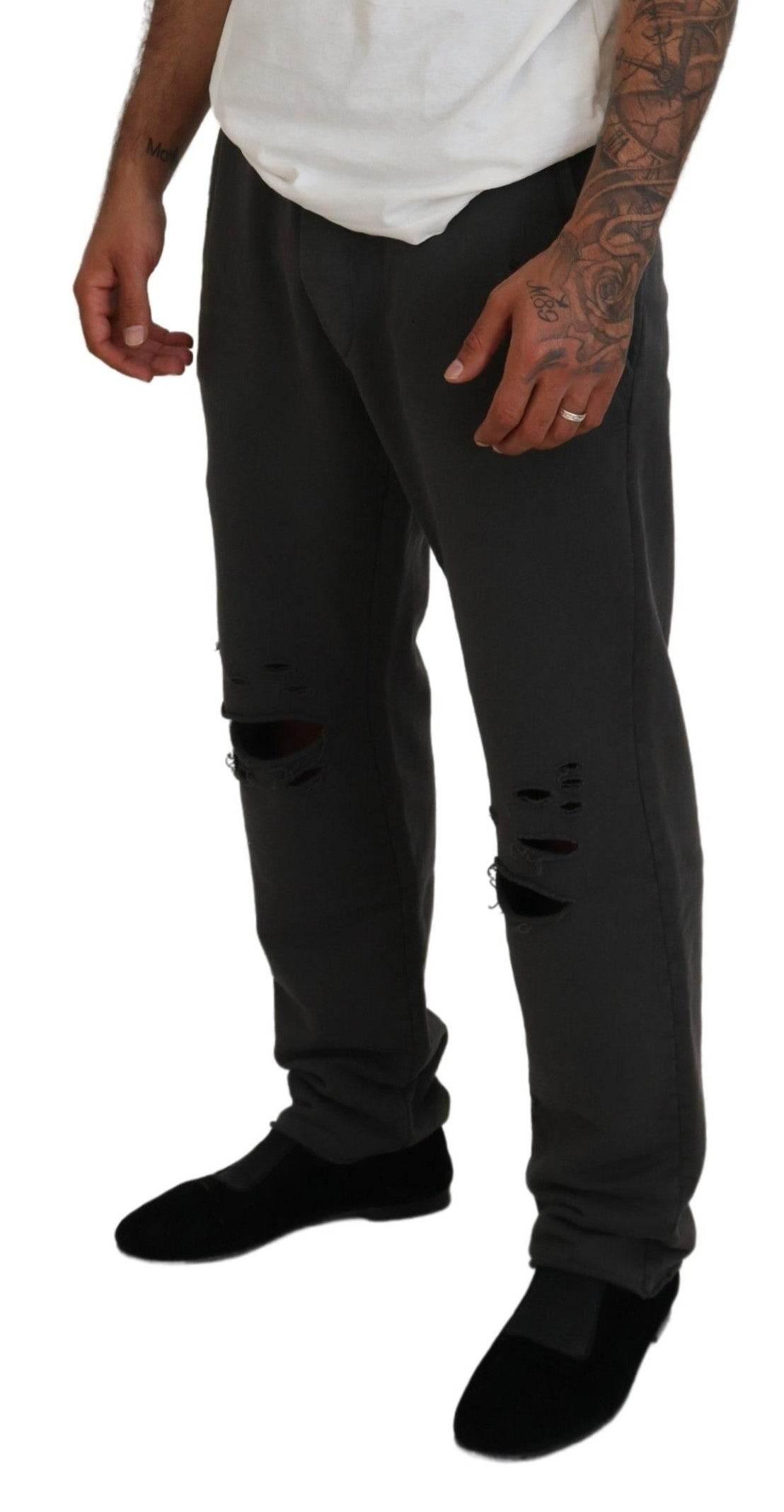 Dsquared² Dark Gray Cotton Men Casual Tattered Pants - Hilstor