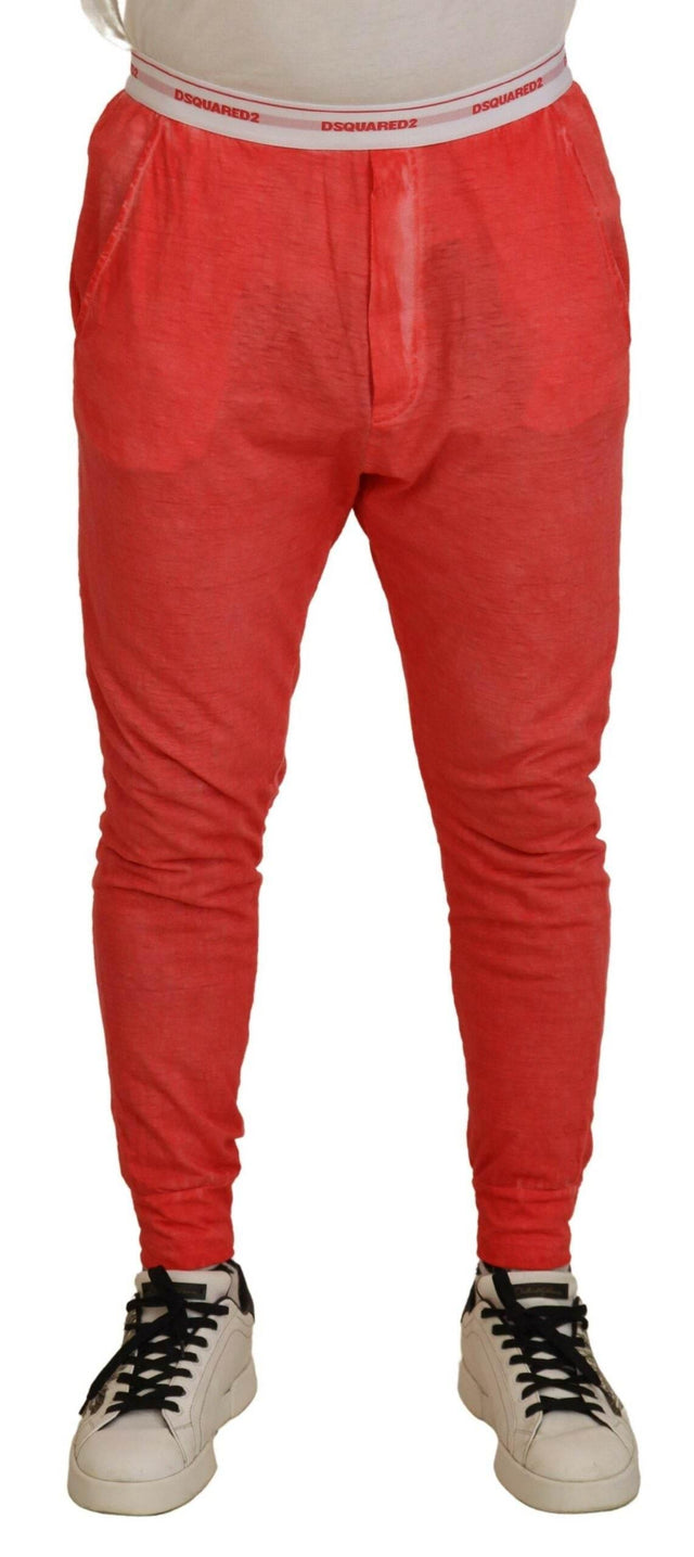 Dsquared² Orange Cotton Elastic Waist Logo Men Pants - Hilstor