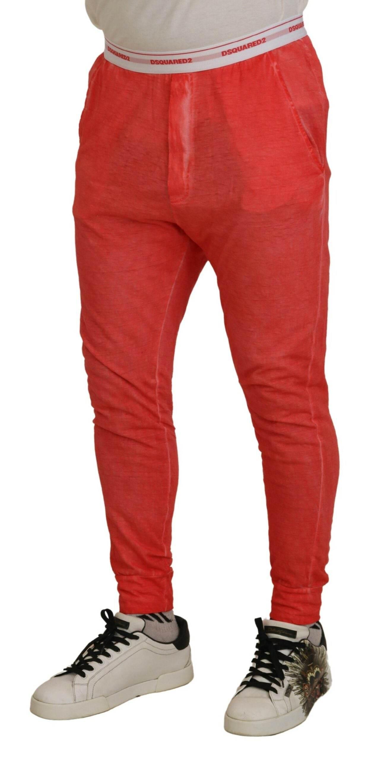 Dsquared² Orange Cotton Elastic Waist Logo Men Pants - Hilstor