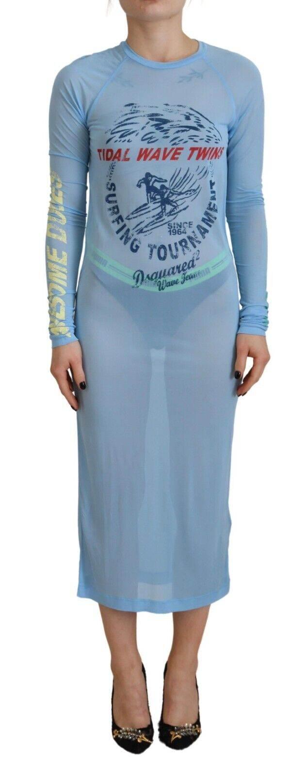 Dsquared² Blue Printed Viscose Long Sleeves Cover Up Dress - Hilstor