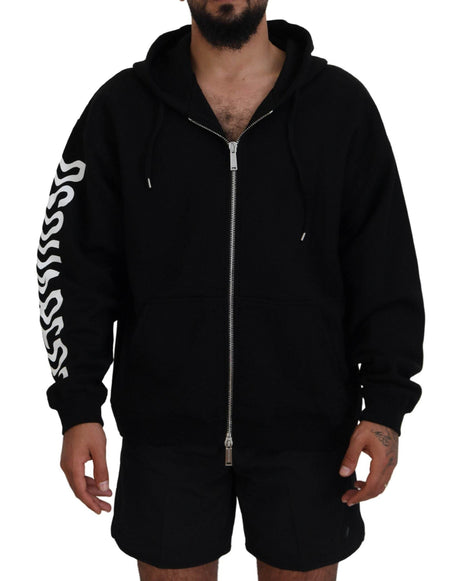 Dsquared² Black Hooded Full Zip Printed Sleeves Sweater - Hilstor