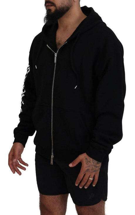 Dsquared² Black Hooded Full Zip Printed Sleeves Sweater - Hilstor