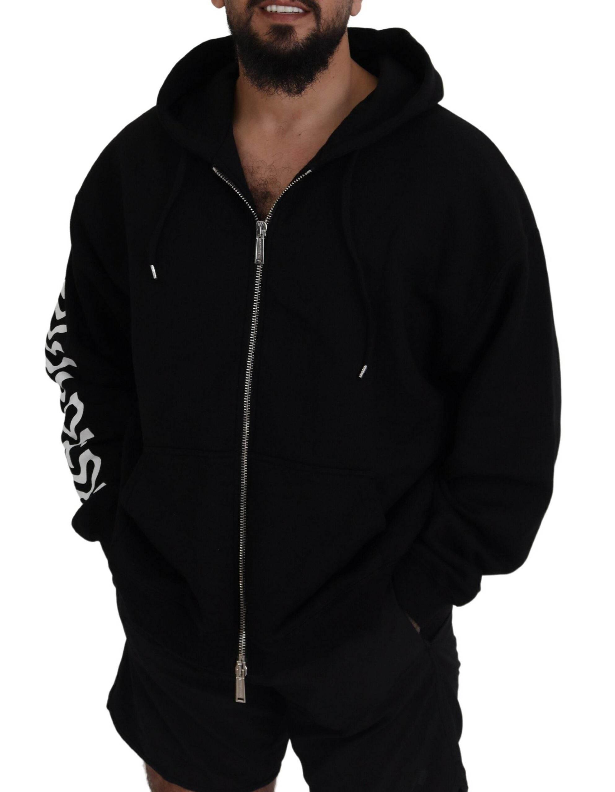 Dsquared² Black Hooded Full Zip Printed Sleeves Sweater - Hilstor