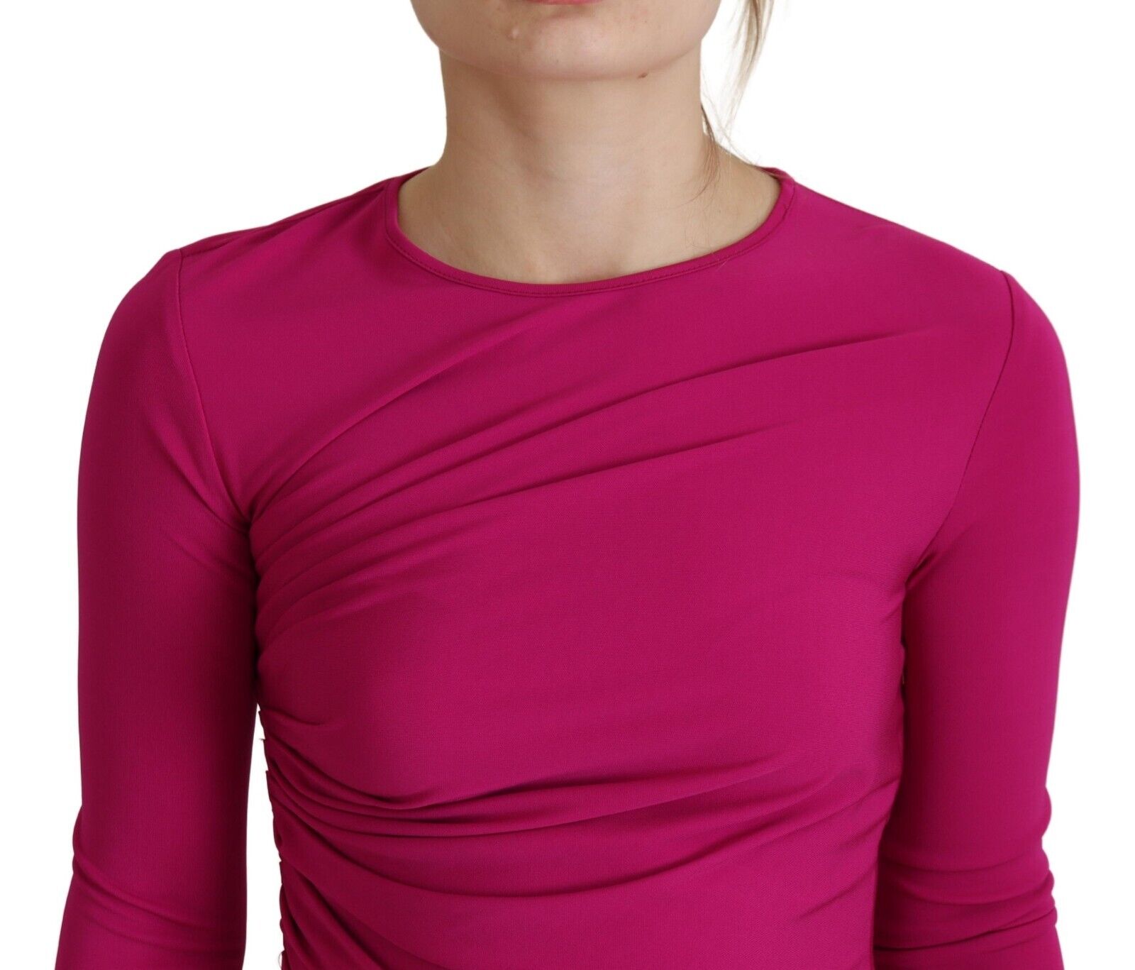 Dsquared² Fuchsia Viscose Langærmet Ruched Mini Kjole