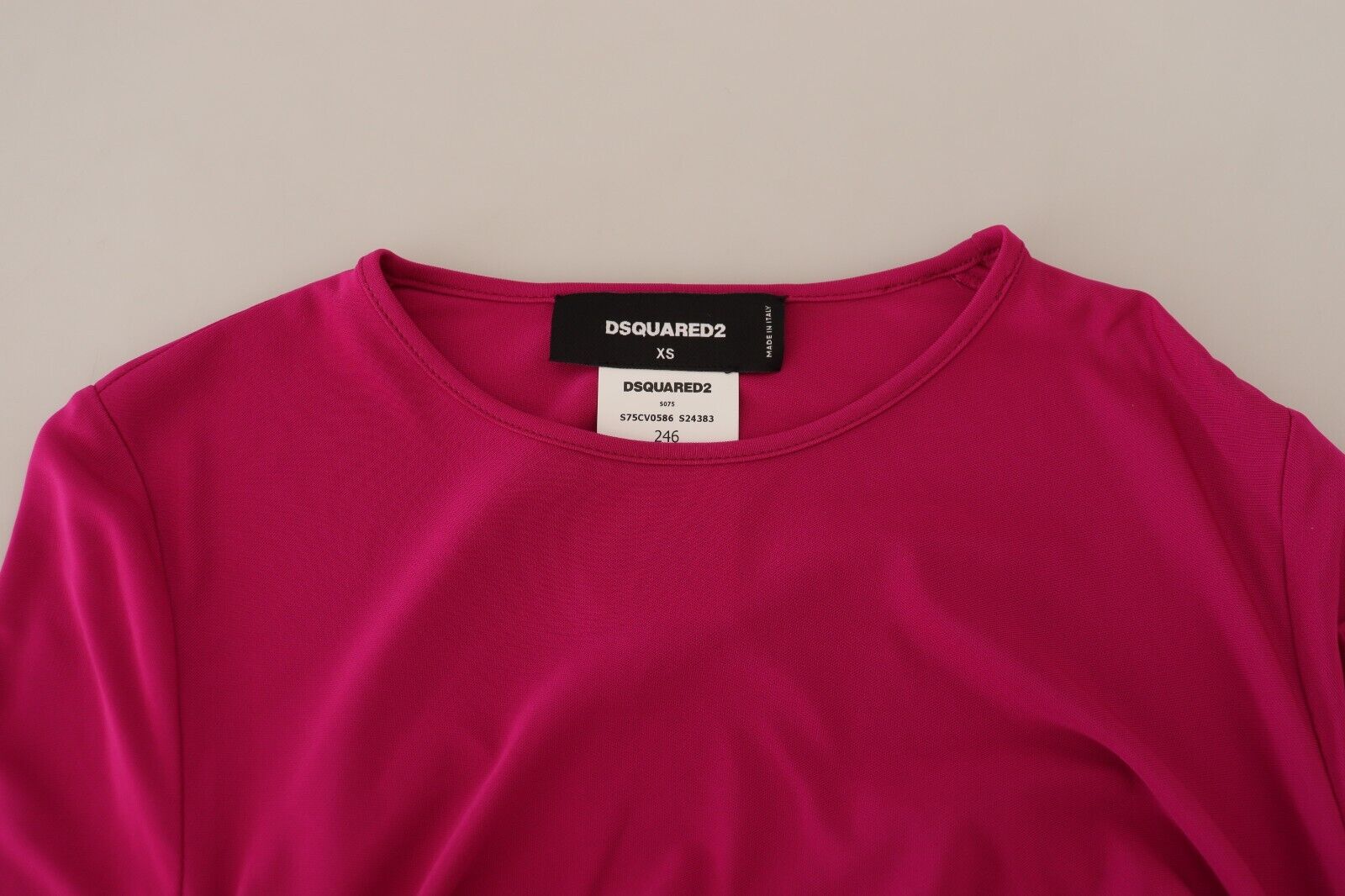 Dsquared² Fuchsia Viscose Langærmet Ruched Mini Kjole