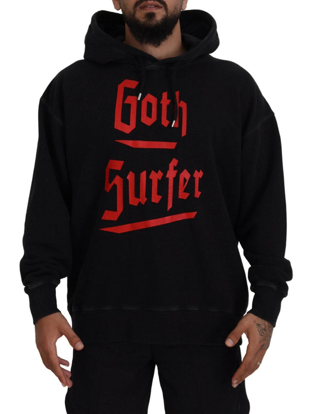 Dsquared² Black Cotton Hooded Printed Men Pullover Sweater - Hilstor