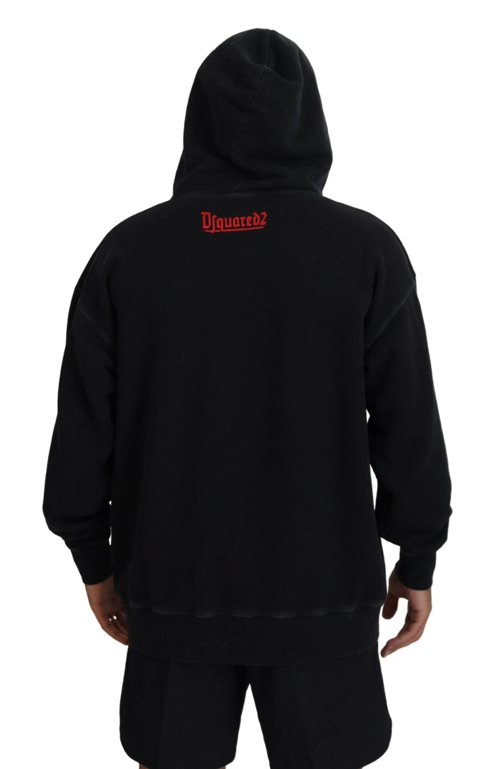 Dsquared² Black Cotton Hooded Printed Men Pullover Sweater - Hilstor