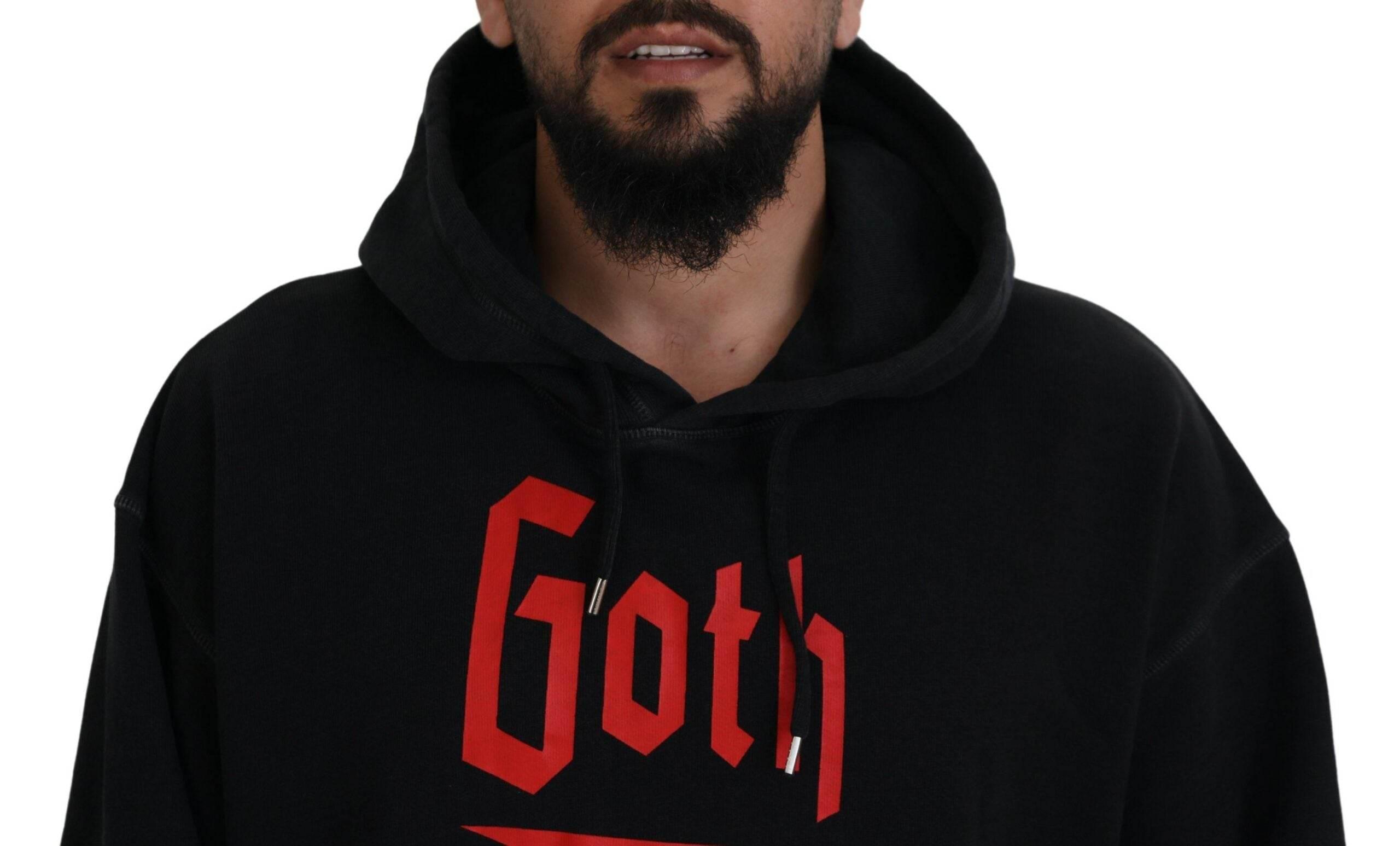 Dsquared² Black Cotton Hooded Printed Men Pullover Sweater - Hilstor