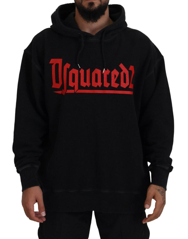 Dsquared² Black Cotton Hooded Printed Men Pullover Sweater - Hilstor