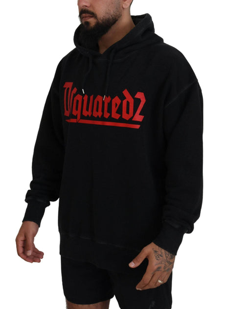 Dsquared² Black Cotton Hooded Printed Men Pullover Sweater - Hilstor