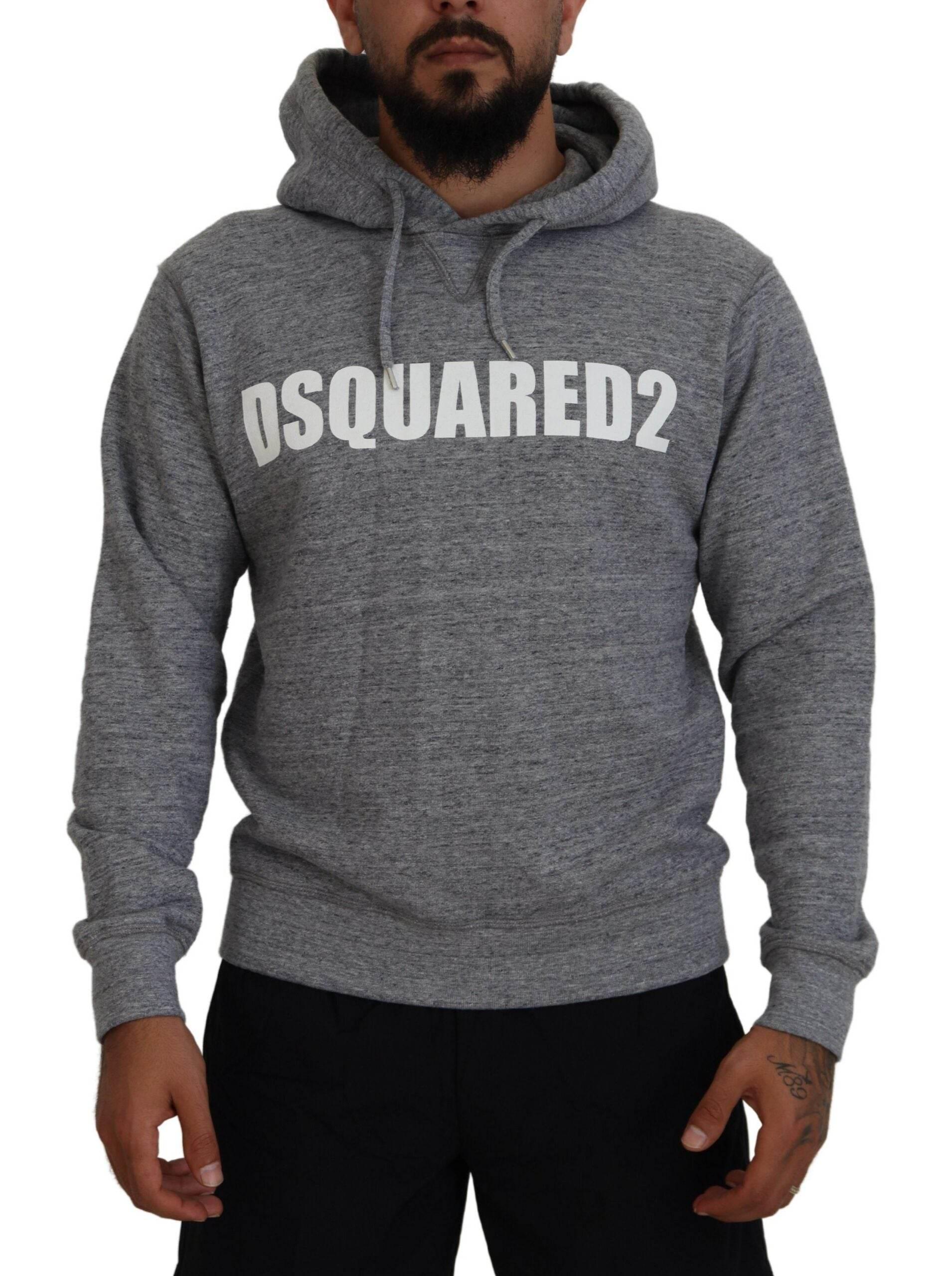 Dsquared² Gray Cotton Hooded Logo Print Men Pullover Sweater - Hilstor