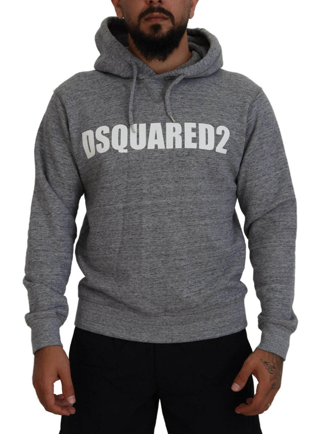 Dsquared² Gray Cotton Hooded Logo Print Men Pullover Sweater - Hilstor
