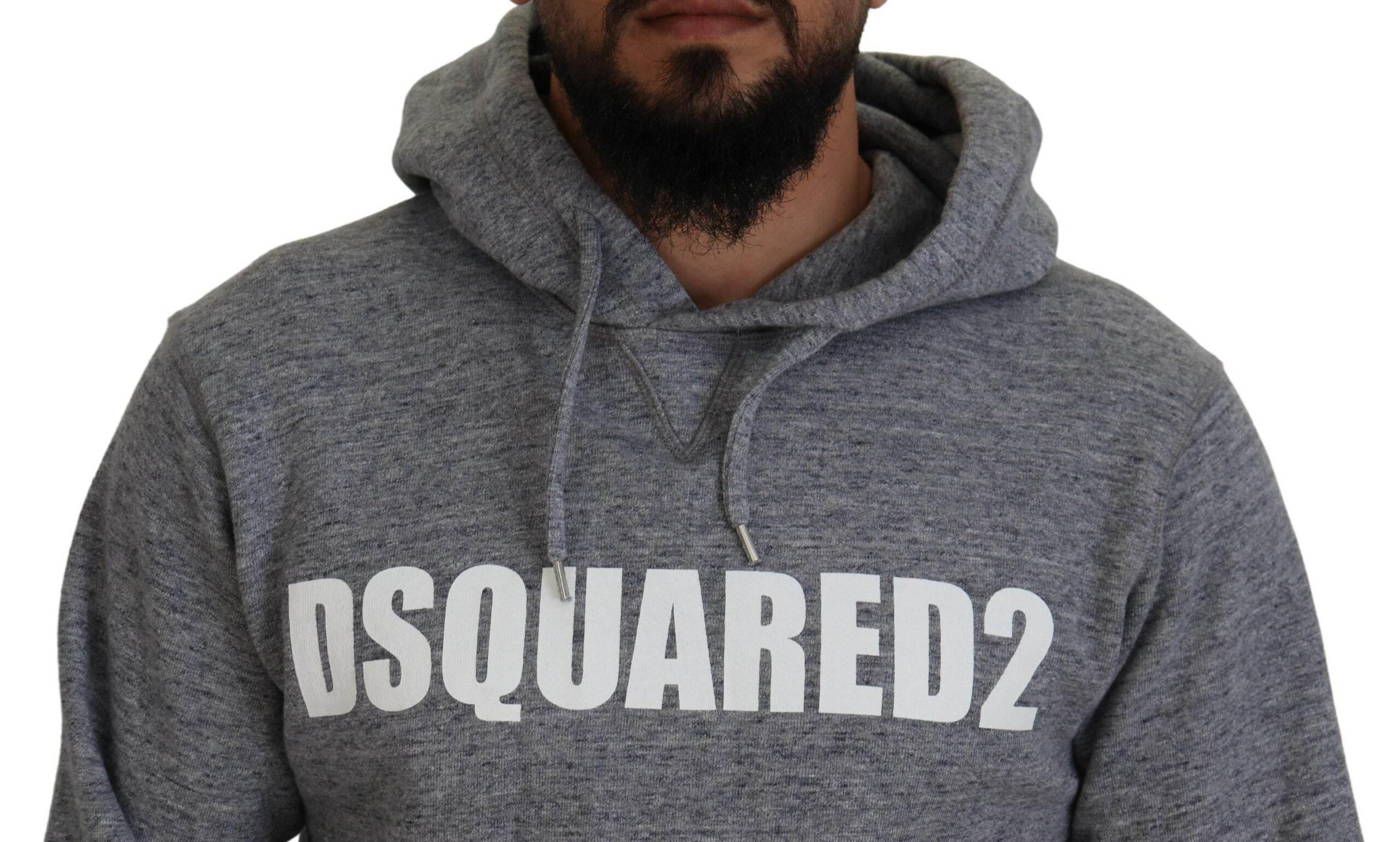 Dsquared² Gray Cotton Hooded Logo Print Men Pullover Sweater - Hilstor
