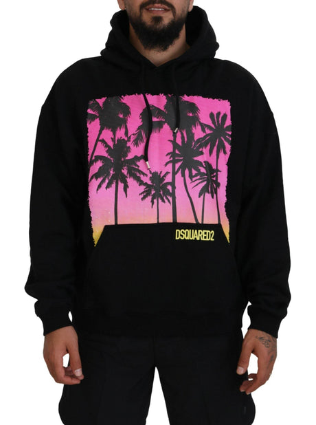 Dsquared² Black Cotton Hooded Printed Men Pullover Sweater - Hilstor