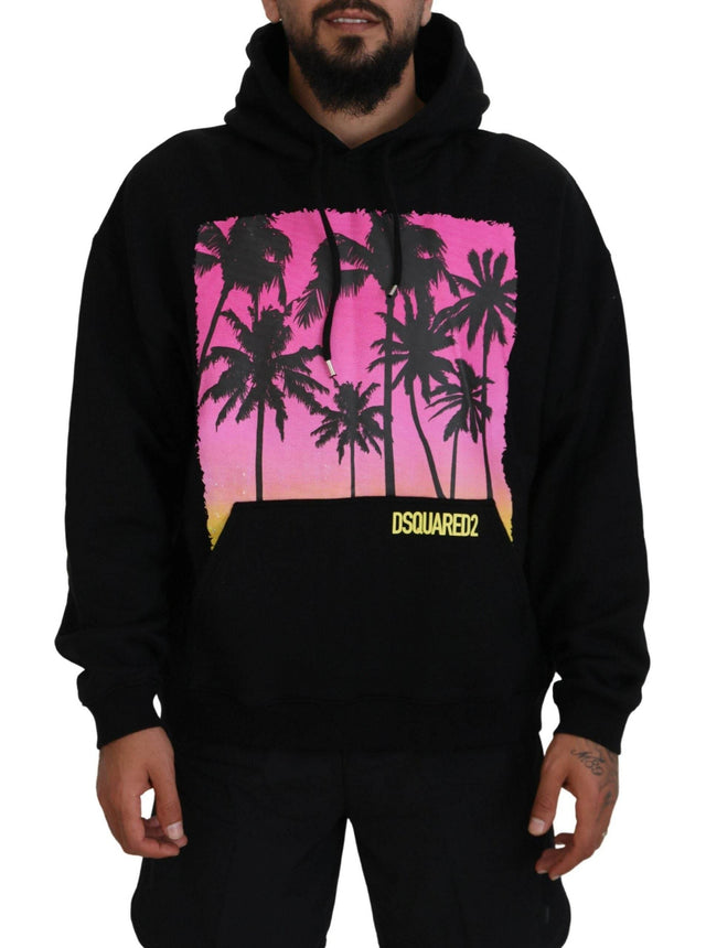 Dsquared² Black Cotton Hooded Printed Men Pullover Sweater - Hilstor