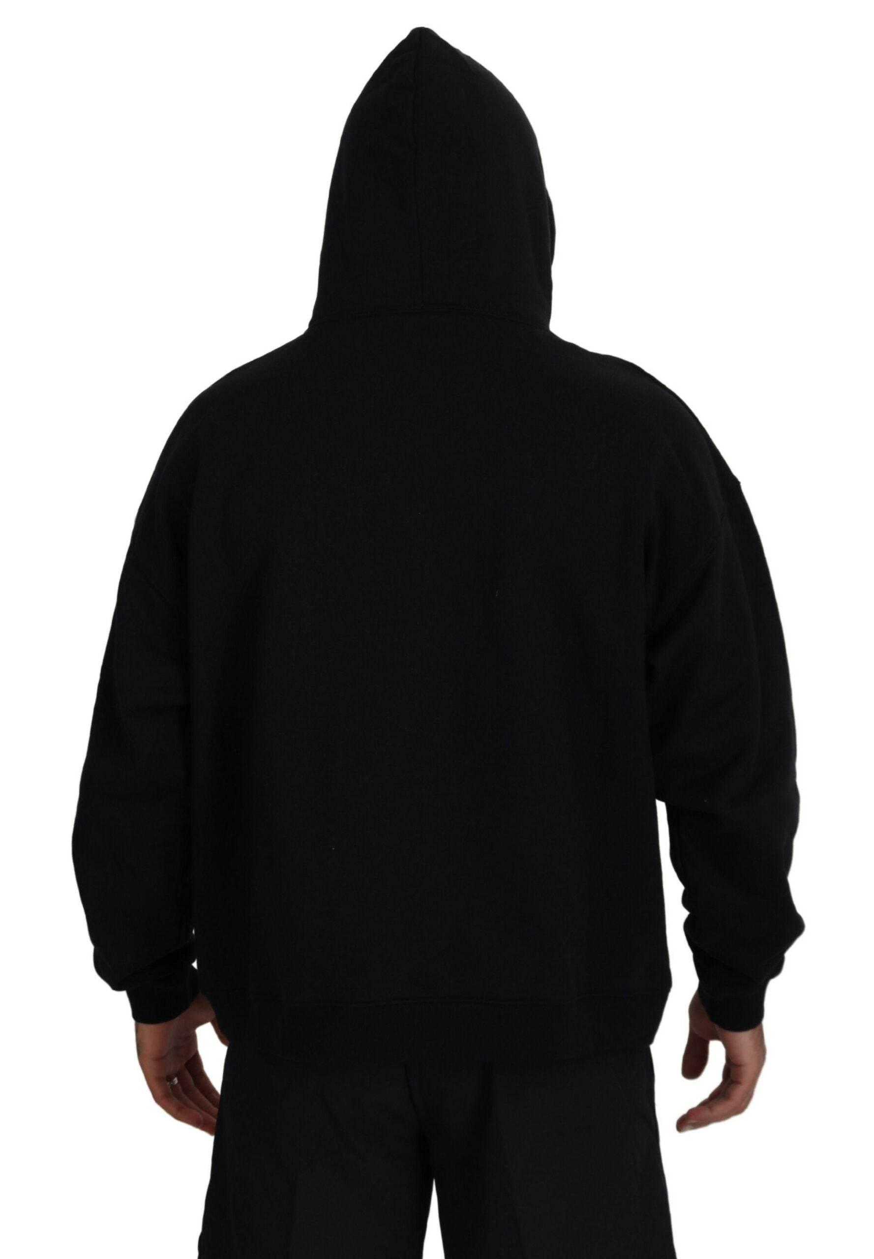Dsquared² Black Cotton Hooded Printed Men Pullover Sweater - Hilstor