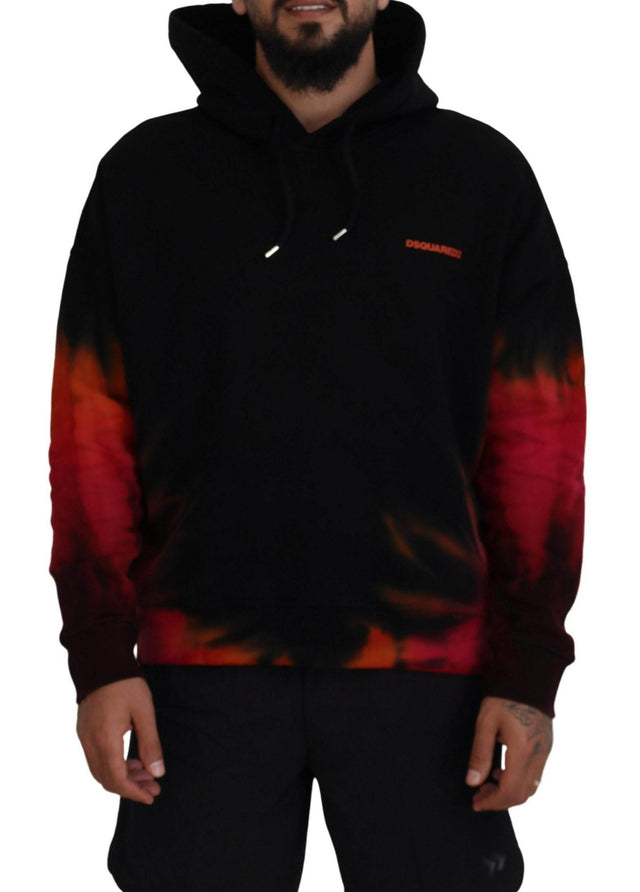 Dsquared² Black Red Cotton Hooded Tie Dye Pullover Sweater - Hilstor