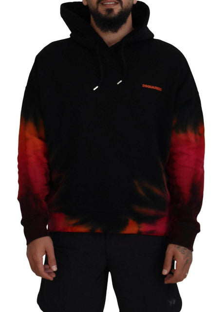 Dsquared² Black Red Cotton Hooded Tie Dye Pullover Sweater - Hilstor