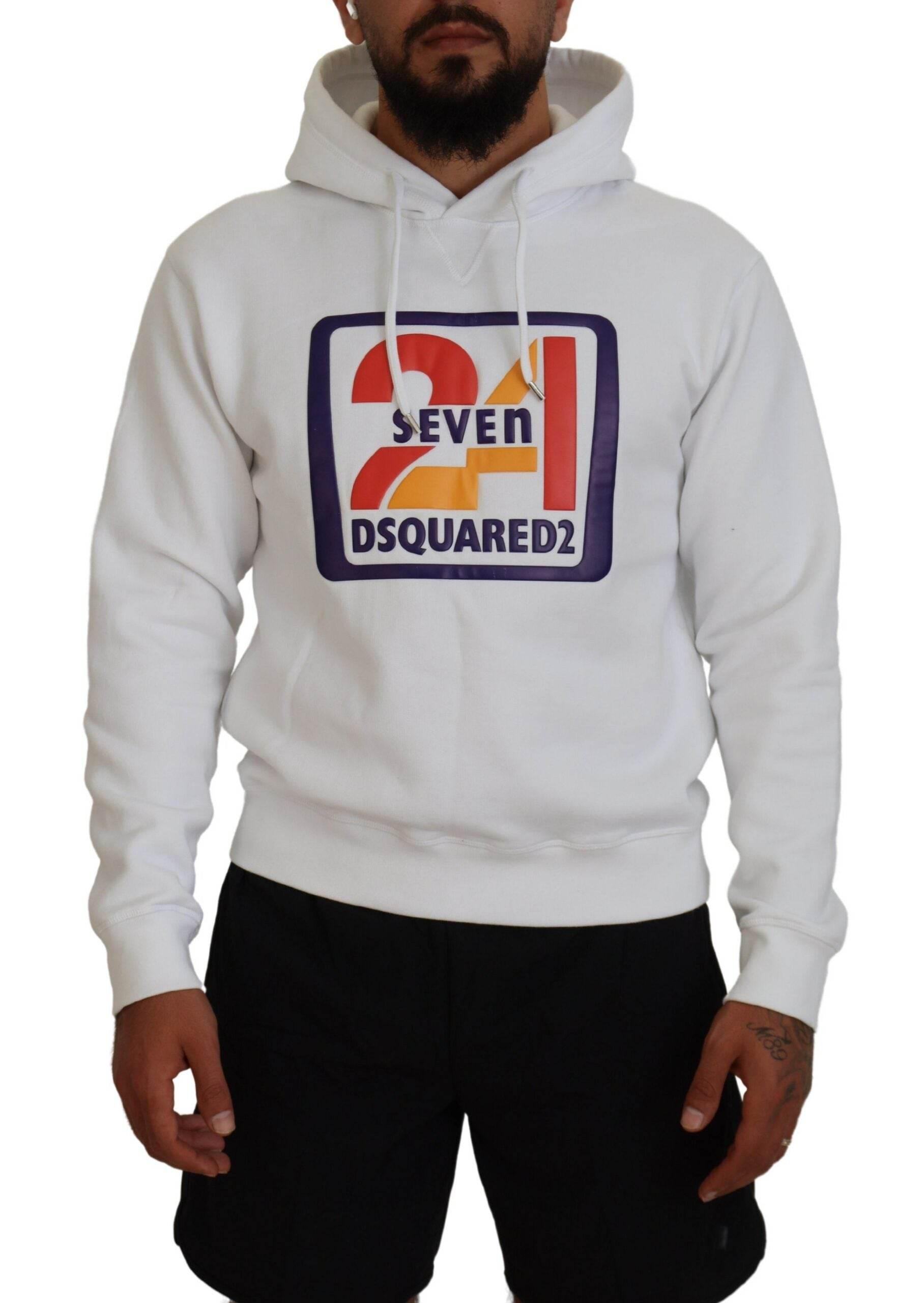 Dsquared² White Cotton Hooded Printed Men Pullover Sweater - Hilstor