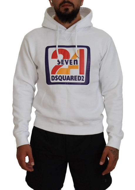 Dsquared² White Cotton Hooded Printed Men Pullover Sweater - Hilstor