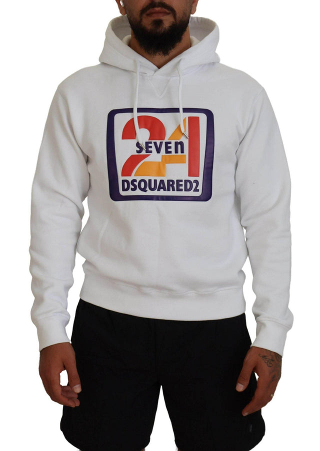 Dsquared² White Cotton Hooded Printed Men Pullover Sweater - Hilstor
