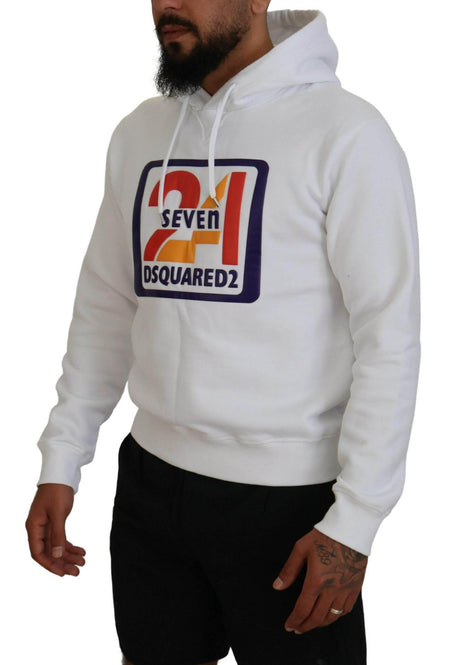 Dsquared² White Cotton Hooded Printed Men Pullover Sweater - Hilstor