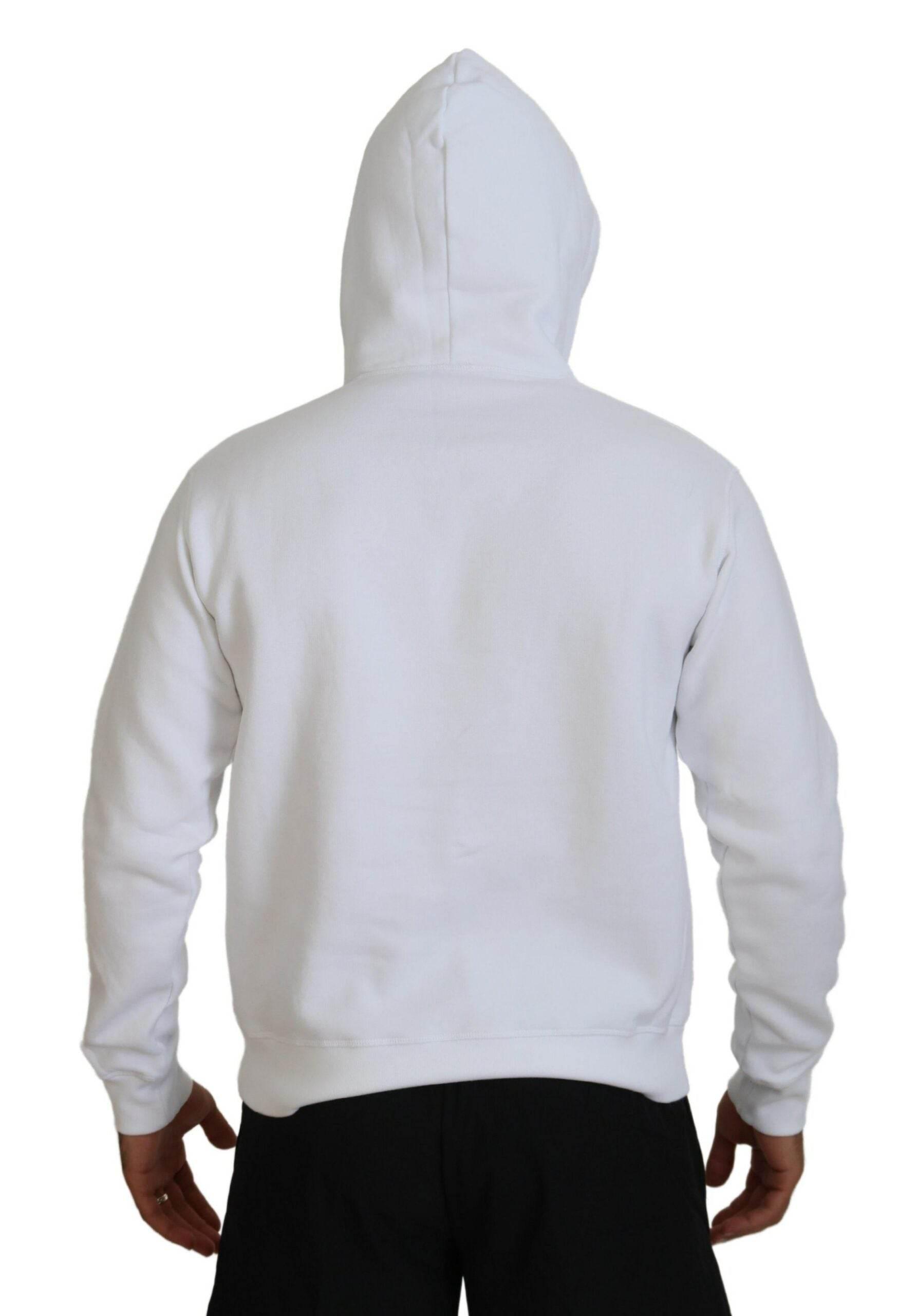 Dsquared² White Cotton Hooded Printed Men Pullover Sweater - Hilstor
