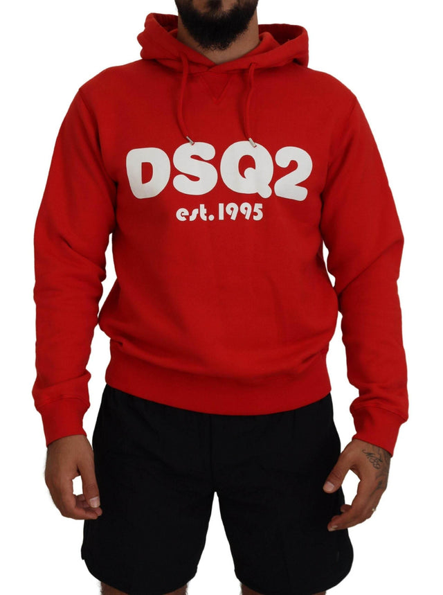 Dsquared² Red Cotton Hooded Printed Men Pullover Sweater - Hilstor