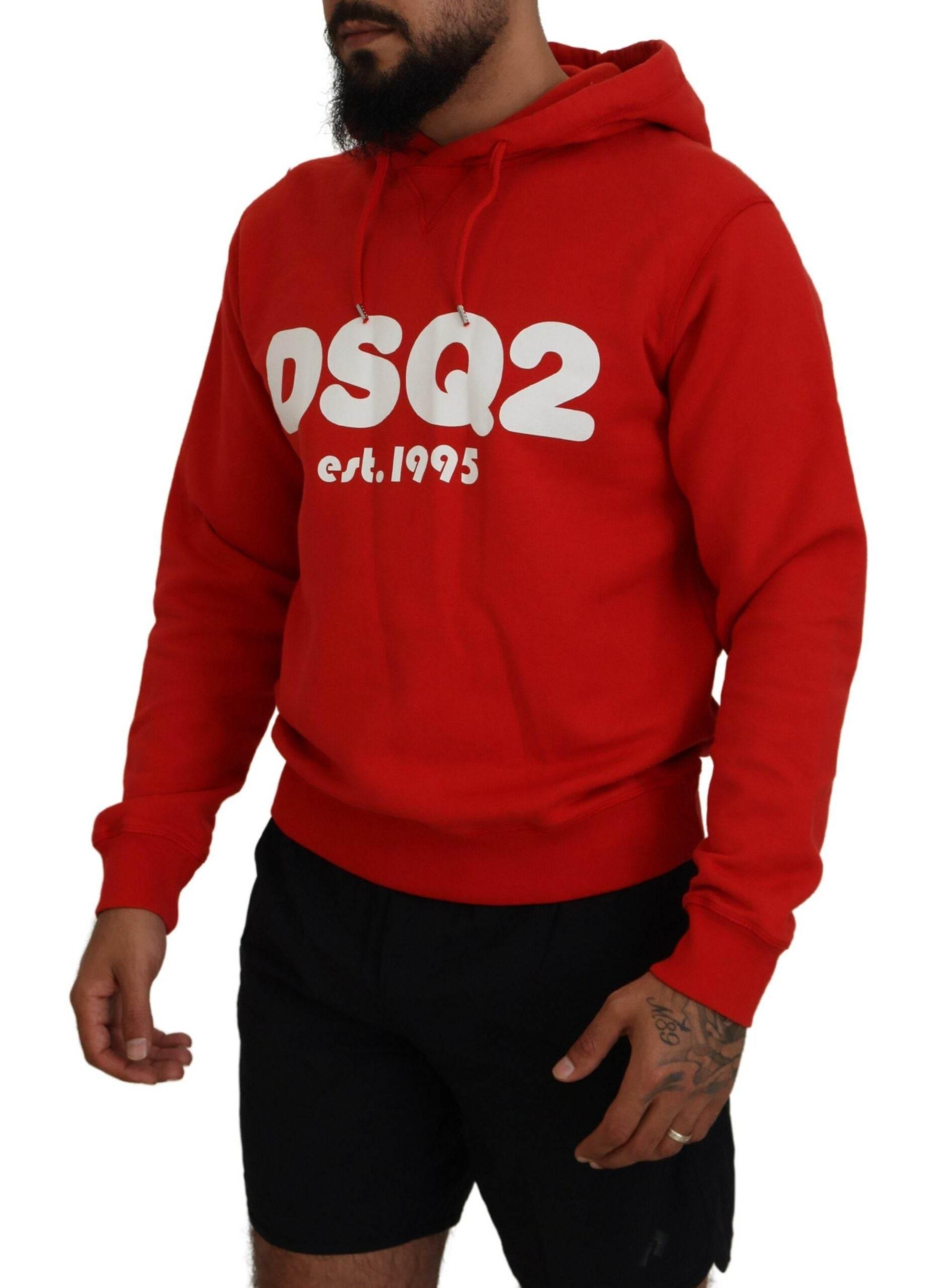 Dsquared² Red Cotton Hooded Printed Men Pullover Sweater - Hilstor