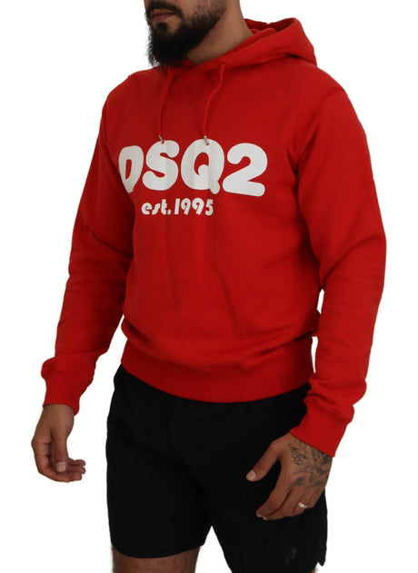 Dsquared² Red Cotton Hooded Printed Men Pullover Sweater - Hilstor