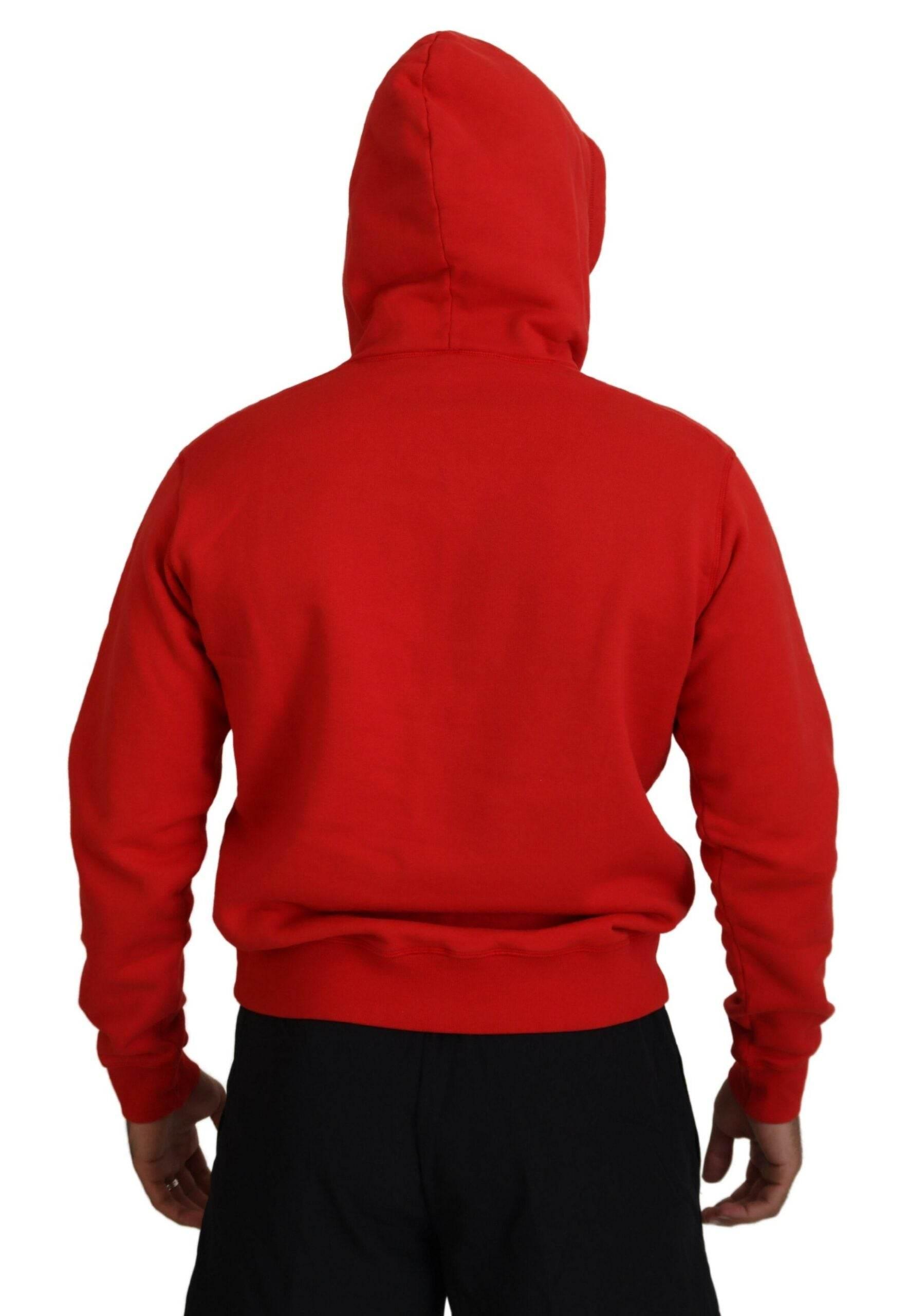 Dsquared² Red Cotton Hooded Printed Men Pullover Sweater - Hilstor
