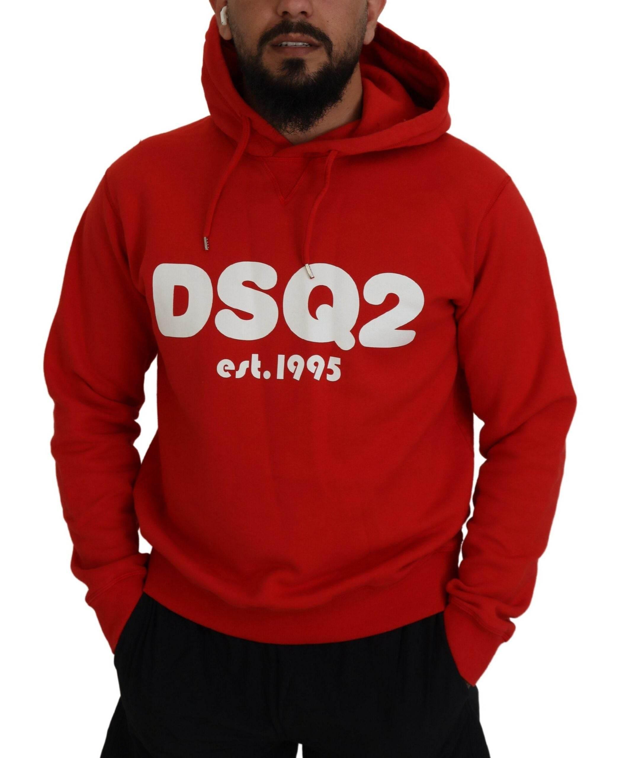 Dsquared² Red Cotton Hooded Printed Men Pullover Sweater - Hilstor