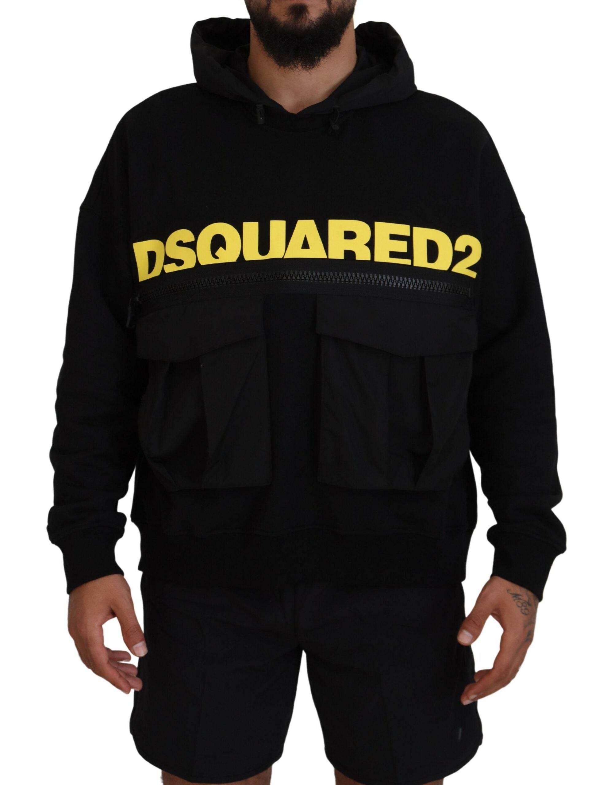 Dsquared² Black Cotton Hooded Printed Pullover Sweater - Hilstor