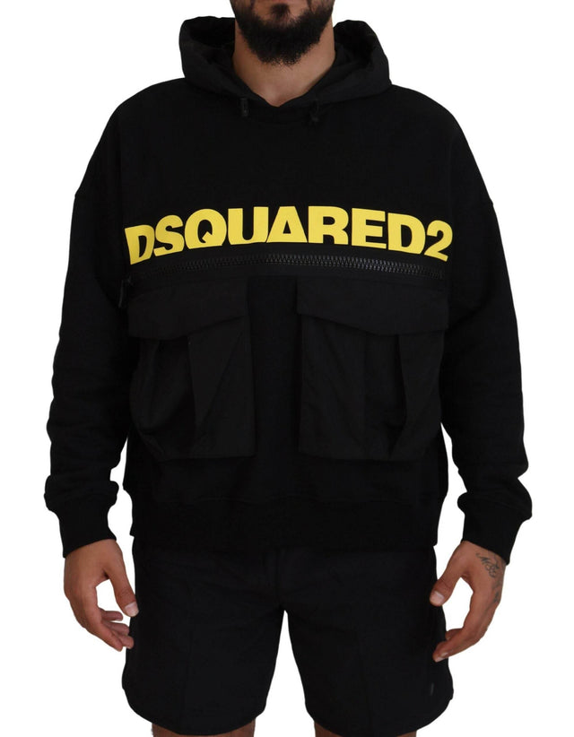 Dsquared² Black Cotton Hooded Printed Pullover Sweater - Hilstor