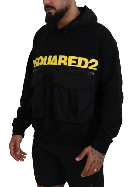 Dsquared² Black Cotton Hooded Printed Pullover Sweater - Hilstor