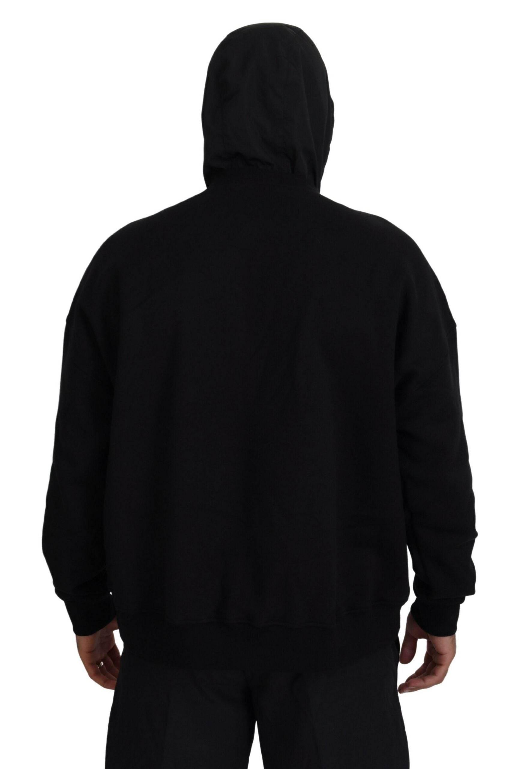 Dsquared² Black Cotton Hooded Printed Pullover Sweater - Hilstor