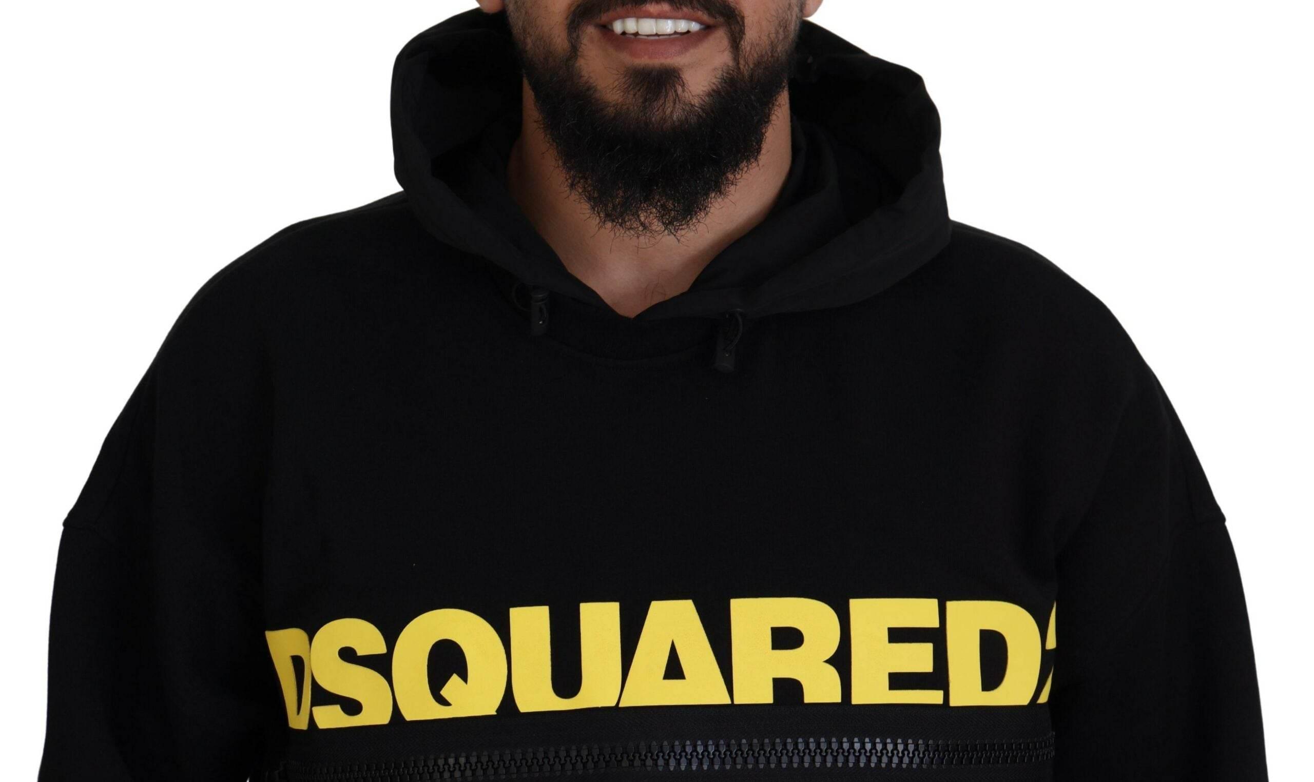 Dsquared² Black Cotton Hooded Printed Pullover Sweater - Hilstor